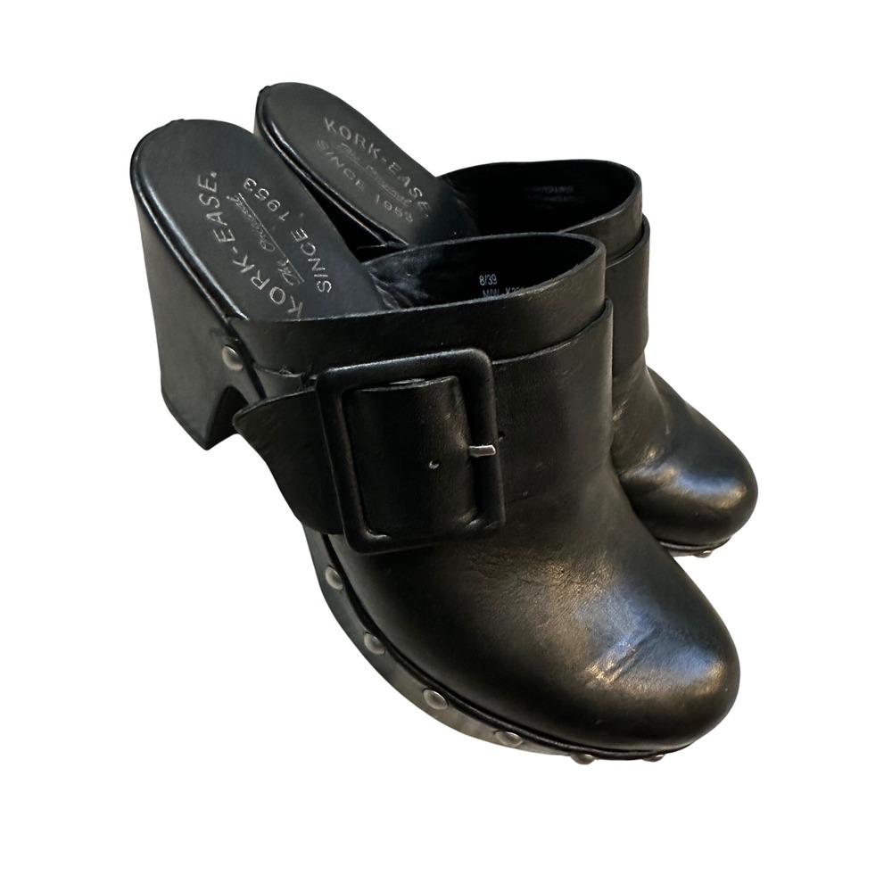 Kork-Ease Leather Studded Platform Clog Mule Buckle Women US8 EU 39 Boho Western